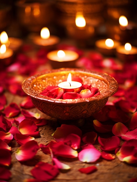 Szczęśliwego tła Diwali z piękną Diya i kwiatami