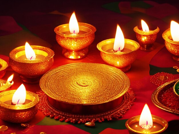 Szczęśliwej Diwali Kolorowe lampy diia zapalały świece podczas uroczystości Diwali