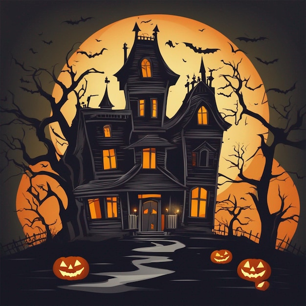 Szczęśliwej nocy Halloweena z domem nawiedzonym.