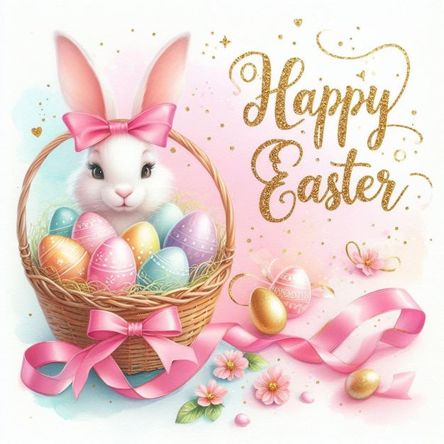 Szczęśliwej Wielkanoc, urocza ilustracja królika.