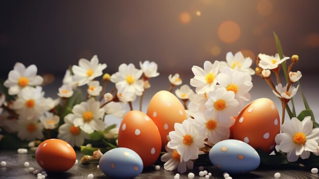 Szczęśliwej Wielkanocy Gratulacje Wielkanocne tło Jajka wielkanocne i kwiaty
