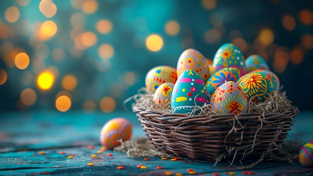 Szczęśliwej Wielkanocy Kolorowe jajka w koszach na świeżym powietrzu