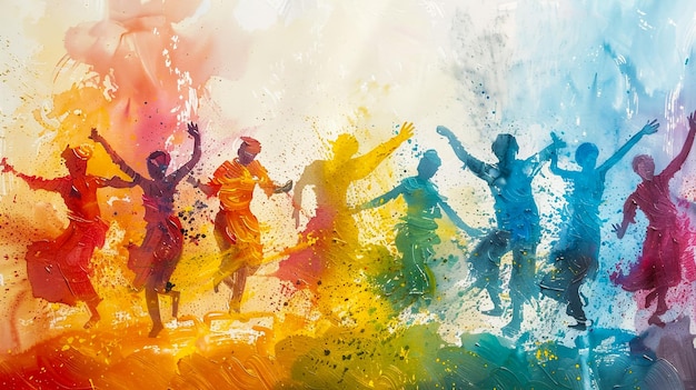 Szczęśliwi młodzi ludzie tańczą i świętują podczas festiwalu Muzyki i Kolorów