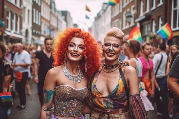 Szczęśliwi przyjaciele na Paradzie Dumy LGBTQ w Amsterdamie Amsterdam Pride Celebration