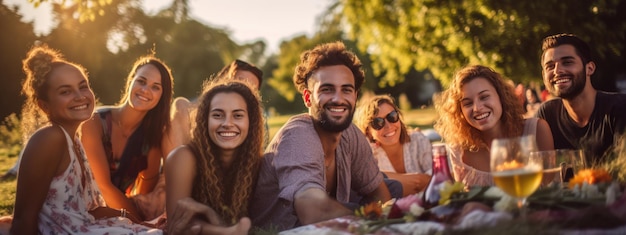 Szczęśliwi przyjaciele organizujący piknik