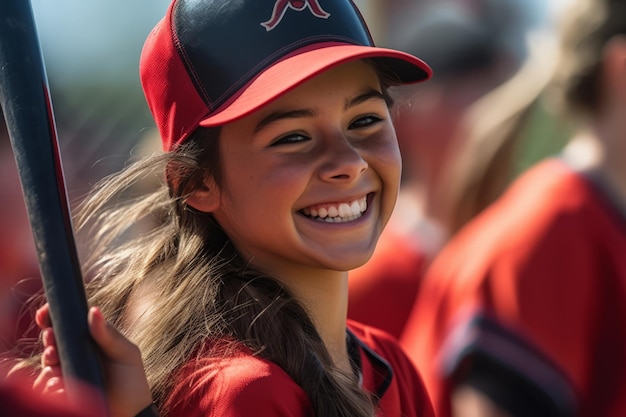 Szczęśliwi uśmiechnięci gracze w softball