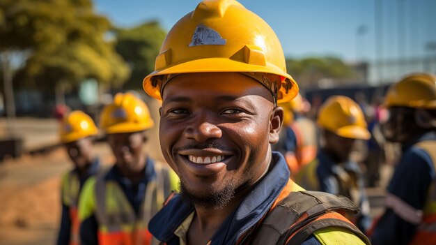 Szczęśliwy afrykański robotnik