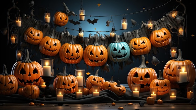 Szczęśliwy banner Halloween na czarnym tle wygenerowany przez sztuczną inteligencję