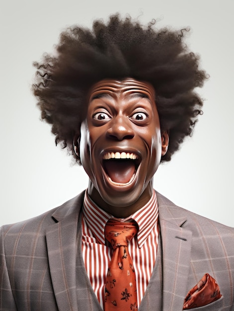 Szczęśliwy biznesowy czarny afrykański mężczyzna na przezroczystym białym tle
