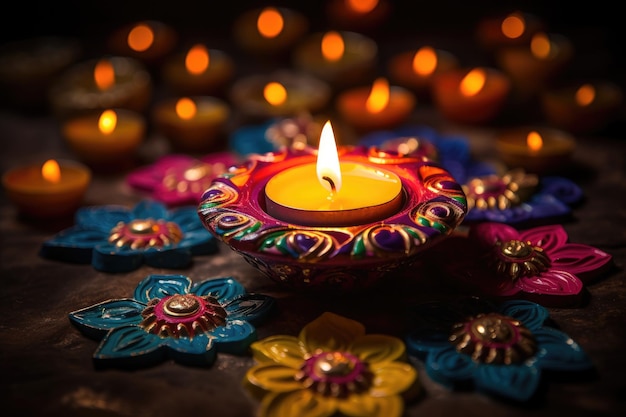 Szczęśliwy Diwali Clay Diya lampy podczas Diwali świętowanie hinduistyczne święto świateł świętowanie