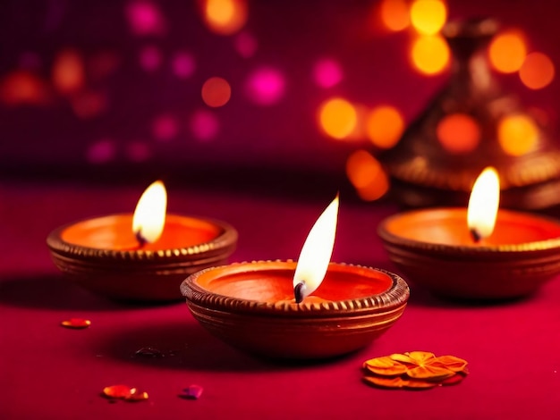 Zdjęcie szczęśliwy diwali clay diya lampy zapalone podczas diwali hinduskiego festiwalu świateł uroczystość kolorowy