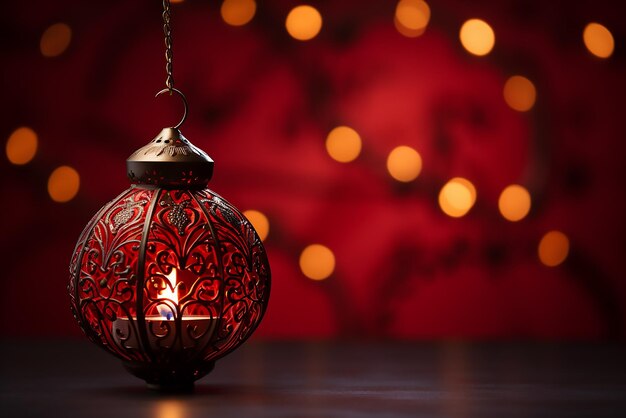 Szczęśliwy Diwali Diya lampy olejowe na czerwonym tle Greetings Card Design Kopiować format banera przestrzeni