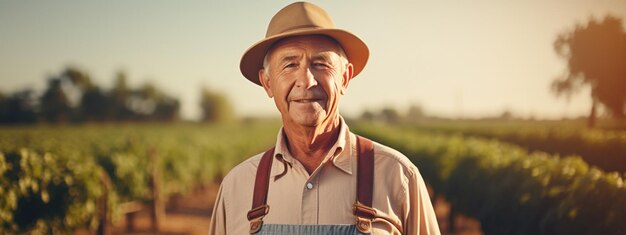 Zdjęcie szczęśliwy dziadek rolnik na farmie