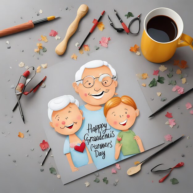 Zdjęcie szczęśliwy dzień dziadków ilustracja płaska