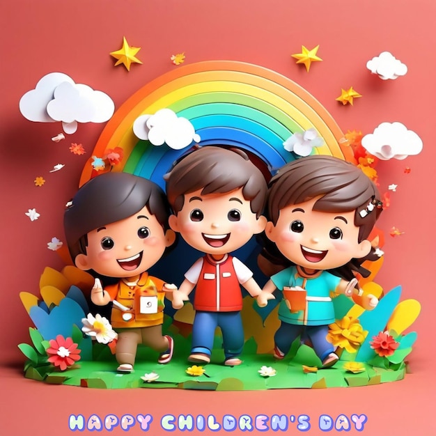 Szczęśliwy Dzień Dziecka dla dzieci uroczystość ilustracja Dzień Dzieci Papiery Rzemiosła Jedność