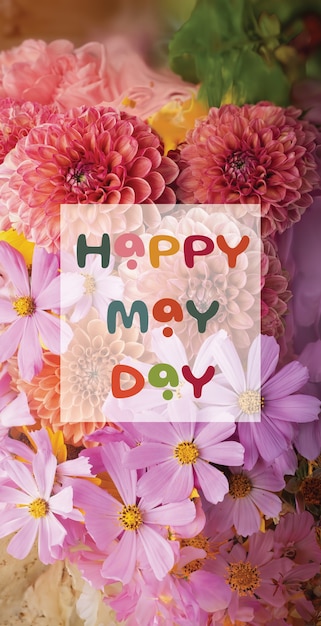 Szczęśliwy dzień majowy baner z kolażem kwiatów