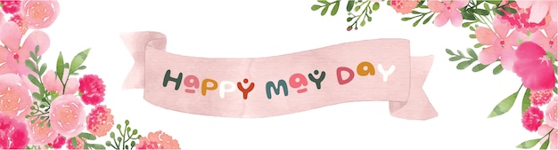 Szczęśliwy dzień majowy baner z kolażem kwiatów