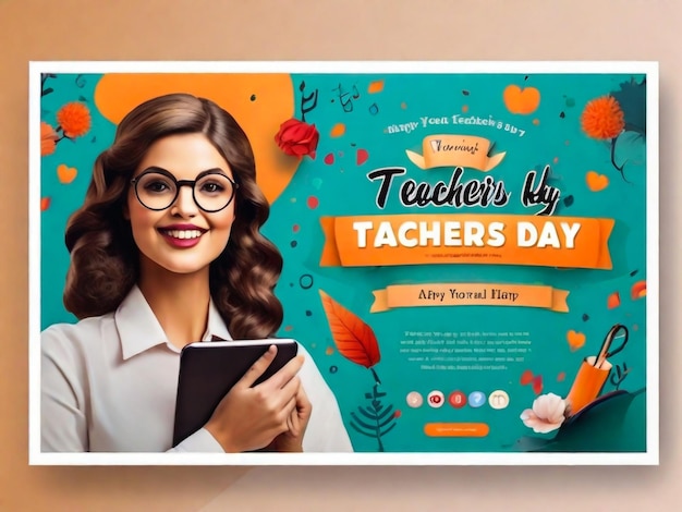 Zdjęcie szczęśliwy dzień nauczyciela strona startowa szablon edukacja i materiały szkolne interfejs strony internetowej ilustracja wektorowa
