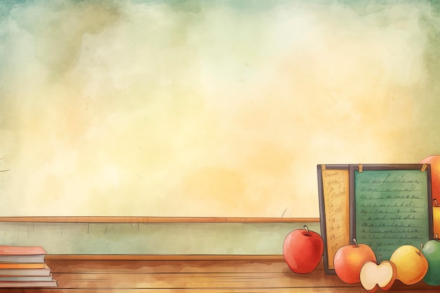 Szczęśliwy Dzień Nauczyciela z tłem z jabłkiem i tłem z tablicy akwarelowej