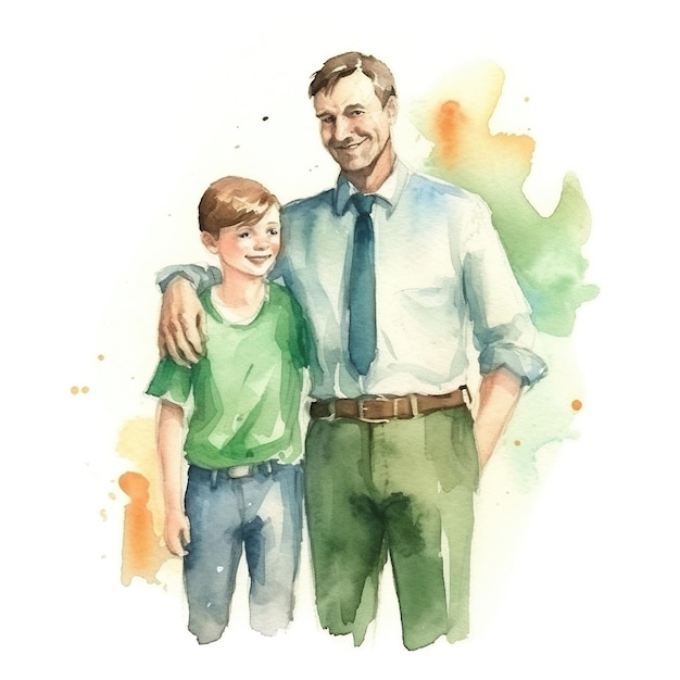 Szczęśliwy dzień ojca i syn akwarela ilustracja projekt sztuki