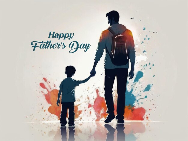 Szczęśliwy Dzień Ojca Ilustracja z akwarelem ojca i syna sylwetki tła