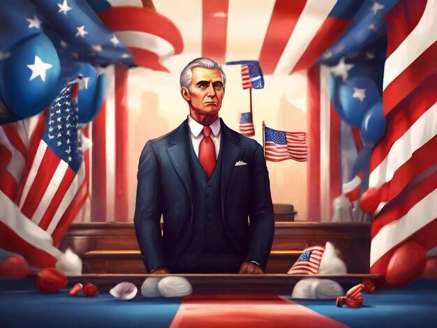 Szczęśliwy Dzień Prezydenta USA pędzel i atrament flaga grunge ilustracja wektorowa