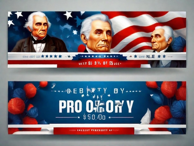 Szczęśliwy Dzień Prezydentów Zestaw banerów Stany Zjednoczone Narodowe symboliczne tło Amerykańskie święto publiczne Realistyczna ilustracja wektorowa