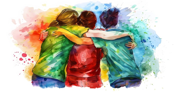 Zdjęcie szczęśliwy dzień przyjaźni czterech przyjaciół uściskających się