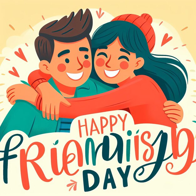 Szczęśliwy Dzień Przyjaźni z przyjaciółmi ludzi uściskających się razem, aby świętować