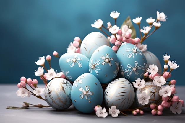 Szczęśliwy dzień Wielkanocny z dekoracyjnymi jajkami wielkanocnymi
