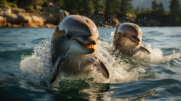 Zdjęcie szczęśliwy dziki delfin stenella longirostris skacze na wolność