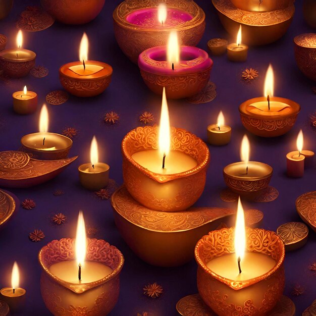 Szczęśliwy festiwal Diwali Deepavali świętowanie ze świecami szablon baner