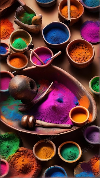 Szczęśliwy festiwal Holi kolorowy garnek i proszek wektorowy projekt ilustracji