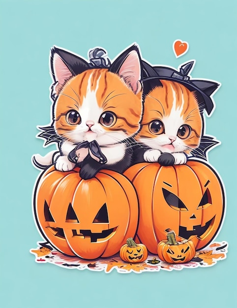 Szczęśliwy hasło halloween z uroczym kociakiem w ilustracji wektorowej na czarnym tle