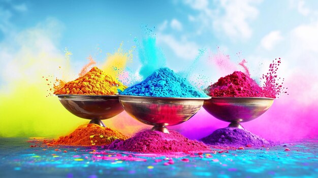 Szczęśliwy Holi Festiwal Kolorów Ilustracja Kolorowego Gulal dla Holi Generative Ai