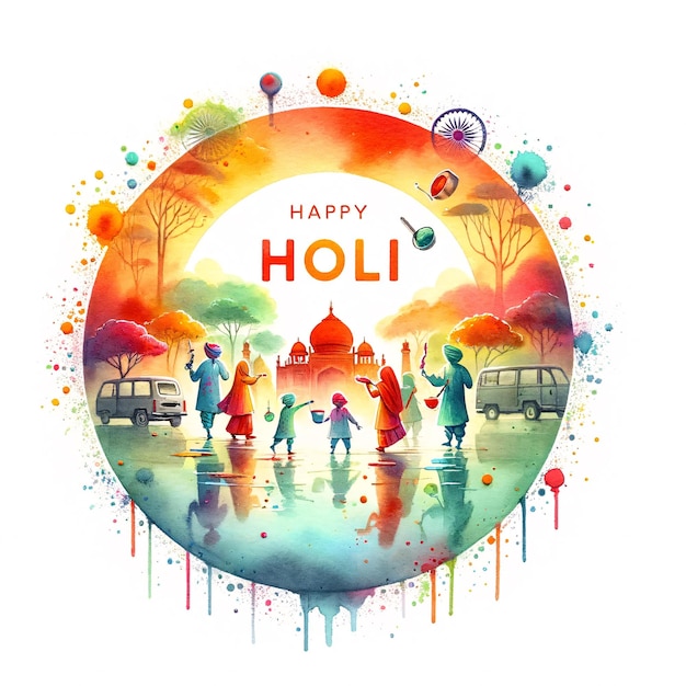Szczęśliwy Holi Indyjski Festiwal Kolorów