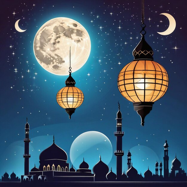 Szczęśliwy islamski Nowy Rok w mediach społecznościowych z arabskim tłem latarni