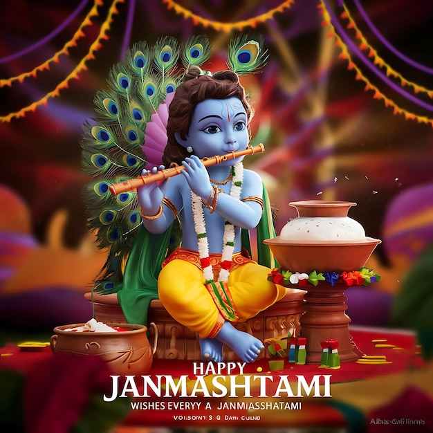 Zdjęcie szczęśliwy janmashtami indyjski festiwal świętujący narodziny kryszny tło banery kartki powitalne