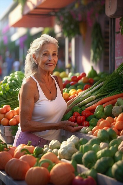 Szczęśliwy klient na świeżym powietrzu Kupując świeże, naturalne warzywa na ulicy