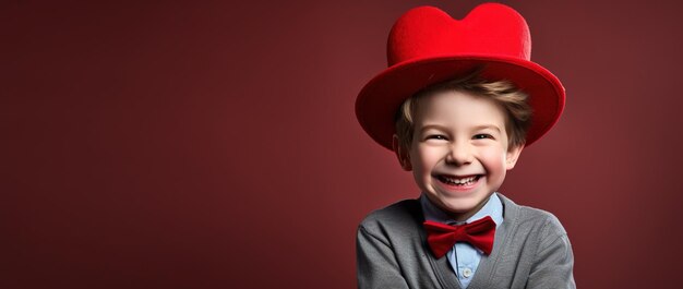 Szczęśliwy mały chłopiec z czerwonym sercem w Dzień Walentynek