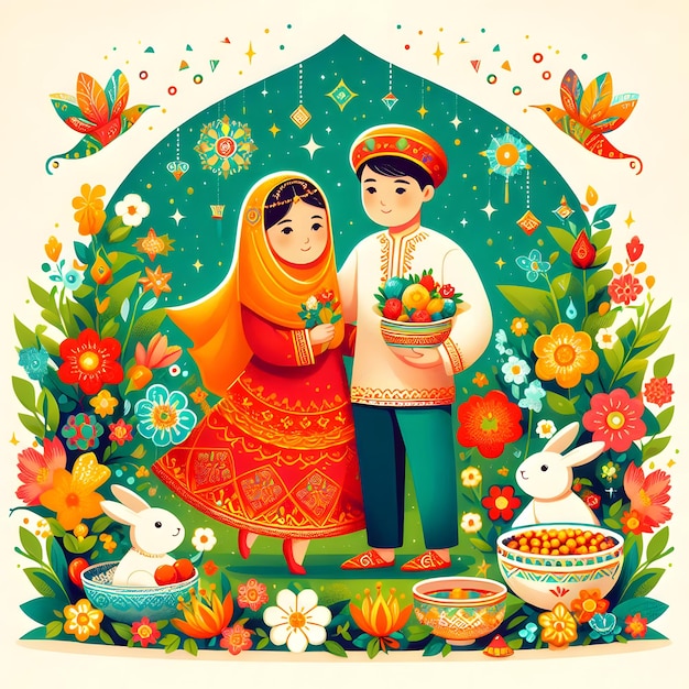 Szczęśliwy Nowruz świętowany w parze Życzenia Szczęśliwego Perskiego Nowego Roku