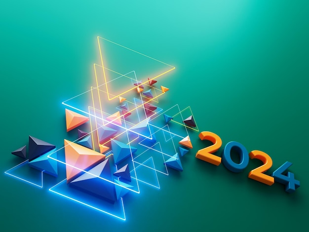 szczęśliwy nowy rok festiwal impreza graficzny abstrakcyjny projekt święto geometryczny szczęśliwy pomysł dekoracyjny 2024 numer tekst świąteczny sztuka zimowy tapeta tło błysk renderowanie ilustracja 3d