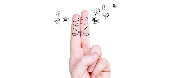 Zdjęcie szczęśliwy palec para zakochanych świętuje walentynki 3d ilustracja