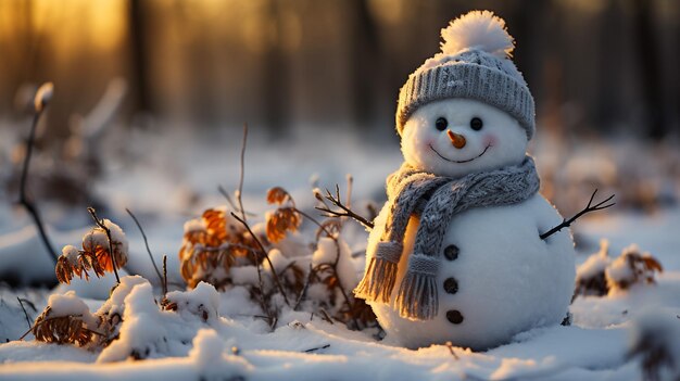 Zdjęcie szczęśliwy śnieżak z chustką podnoszący ręce kinematograficzna ilustracja kreskówki 3d
