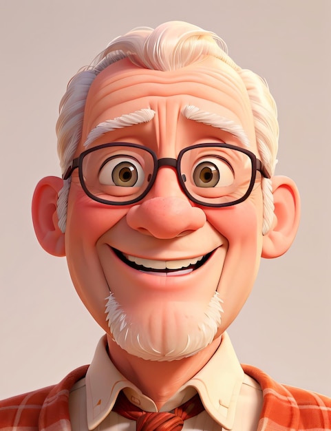 Szczęśliwy starszy awatar w okularach w minimalistycznym stylu kreskówki