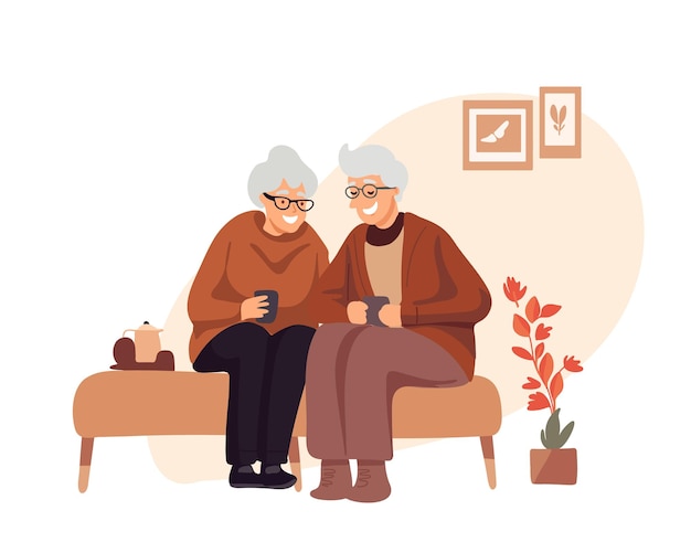 Szczęśliwy starszy mąż i żona piją herbatę lub kawę stary mężczyzna i kobieta rozmawiają w kawiarni