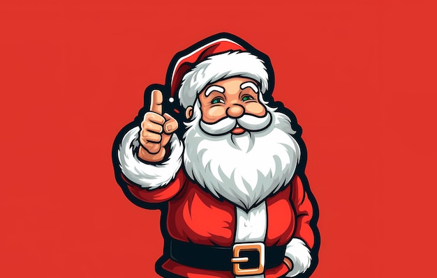 Szczęśliwy Święty Mikołaj izolowany trzymając smartfon w ręku lub megafon pokazuje kciuki w górę wskazujące