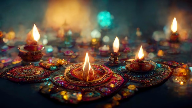 Szczęśliwy tło festiwalu indyjskiego diwali ze świecami