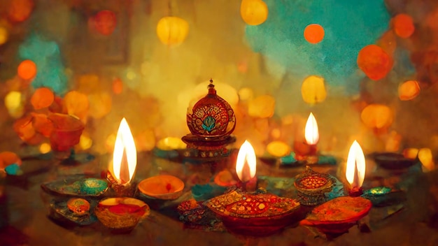 Szczęśliwy tło festiwalu indyjskiego diwali ze świecami