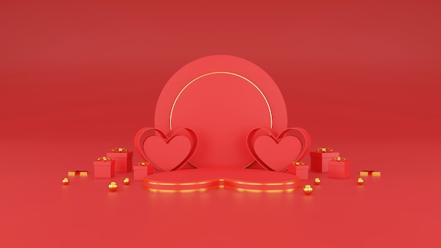 Szczęśliwy Transparent Walentynki. Serce, Prezent I Pudełko Na Różowym Tle. Miejsce Na Tekst. Ilustracja 3d